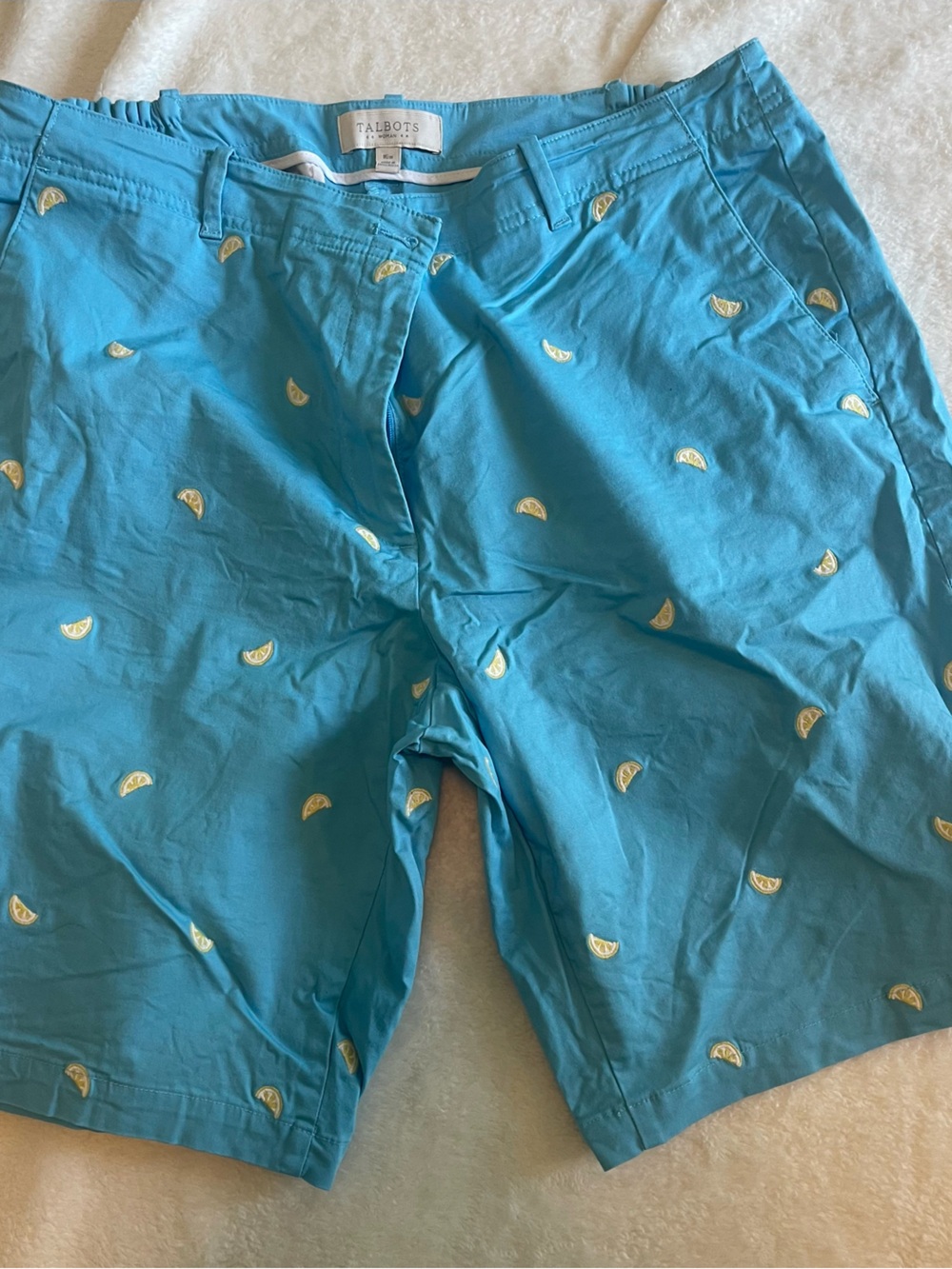 Talbots Turquoise Shorts with Yellow Lemon Embroidery